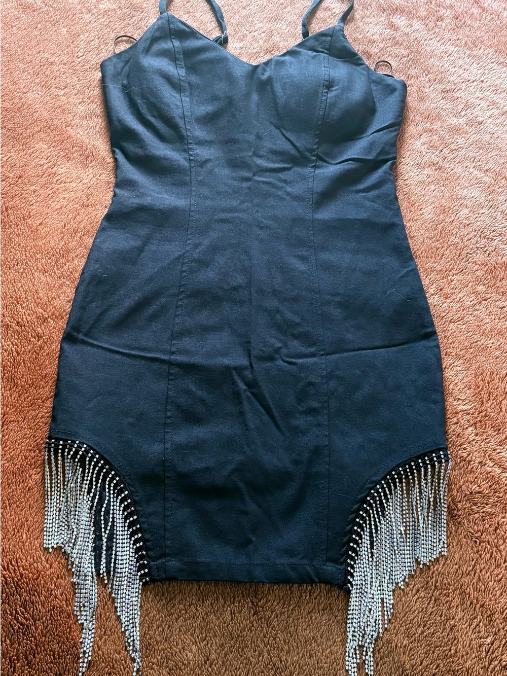 Haute Monde Black Mini Dress with Silver Beaded Fringe